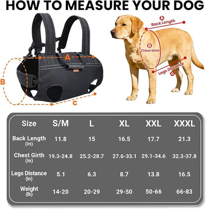 Dog Lift Harness Backpack Carrier for Large Dogs, Full Body Sling with Handle, Dog Harness for Joint Injuries, Arthritis, Ideal for Stairs, Elderly Dogs (X-Large 29-50LBS)