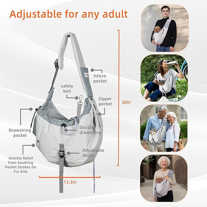 Dog Carrier Sling, Dog Carriers for Small Dogs Up to 20lbs, Grey | Puppy Sling, Cross Body Carrying Bag, Soft Front Pouch, Adjustable Shoulder Strap, Breathable Mesh Pet Backpack for Hiking