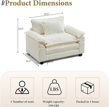 URRED Modular Sectional Sofa Comfy Cloud Couch, Modern Chenille Sofa Sleeper Deep Seat Couches with Ottoman/Pillows for Living Room (White, 53'')