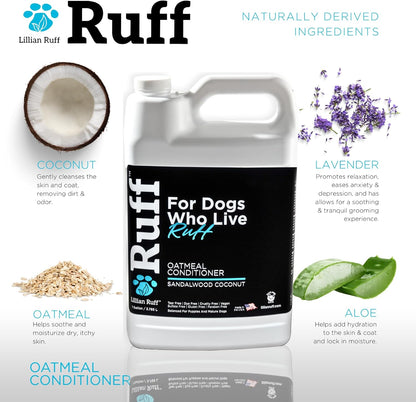 Ruff by Lillian Ruff Sandalwood Coconut Oatmeal Conditioner for Dogs – Moisturize & Soothe Dry Itchy Skin, Promote Healthy Coat, Tear-Free, Sulfate-Free, Paraben-Free, Made in USA (Gallon)