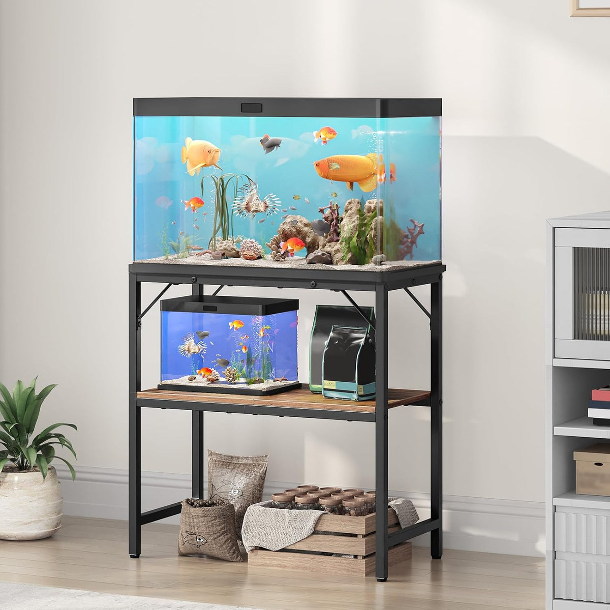 20 Gallon Fish Tank Stand, Aquarium Stand with 2-Tier Storage Shelves, Heavy Duty Breeder Turtle Terrarium Stand Rack for Home Office, 24.0" L x 11.8" W x 24.4" H, Rustic Brown FTHR2001