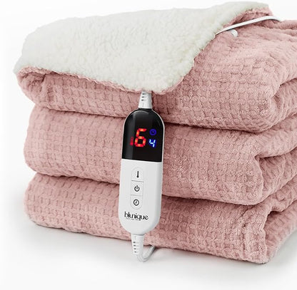 Heated Blanket Electric Throw Waffle, 50x60 Inches Sherpa Fleece Fast Heating