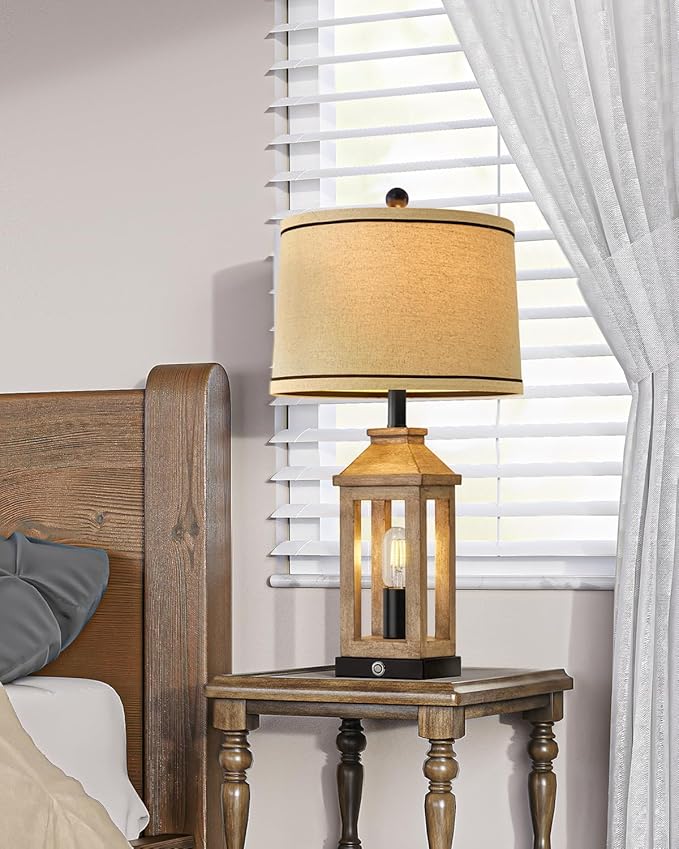 23.75" Farmhouse Table Lamps USB A+C Charging Ports 3-Way Dimmable Touch Control Lamp Nightlight Vintage Modern Lamp for Living Room Bedroom with 2 Light Sources