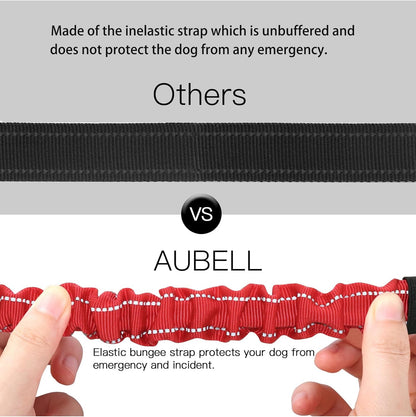 AUBELL Dog Seat Belt for Car,Updated 3-in-1 Adjustable Reflective Bungee Heavy Duty Dog Car Harness Tether with Clip Hook Latch & Buckle,Swivel Zinc Alloy Carabiner,Red