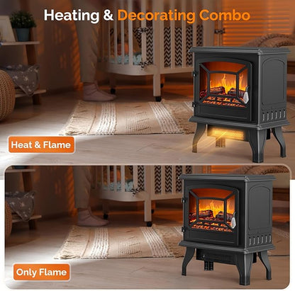 ROVSUN 20" H Electric Fireplace Stove Space Heater, 1400W Portable Freestanding