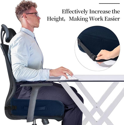 MABOZOO Extra Thick Chair Cushions, Office Chair Booster Seat Cushion to Raise Seat Height for Pain Relief,18 x 16 x 6 inch Non Slip Memory Foam Thick Cushion with Carry Handle（Navy Blue）