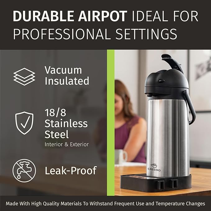 Airpot Coffee Dispenser with Pump & Tray - 102oz/3L Coffee Carafe with Pump -