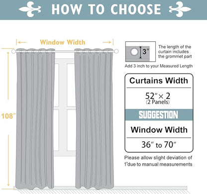 ChrisDowa 100% Blackout Curtains 108 inch Long