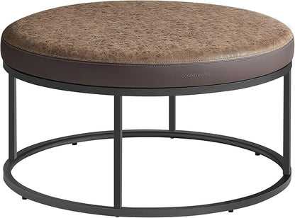 SONGMICS HOME LUIZ Collection - Ottoman, Round Coffee Table, Footstool, Reversible Top, Padded Seat, Side Table, Minimalist, Steel Frame, Max. Load 660 lb, for Living Room, Walnut Brown ULOM078K01