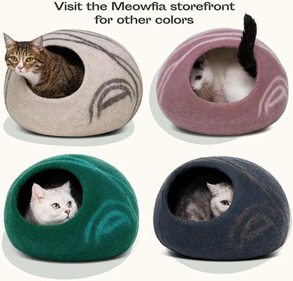 MEOWFIA Cat Cave – Premium Felt Cat Bed for Indoor Cats, Handmade 100% Merino Wool (Gold Rose, Large)