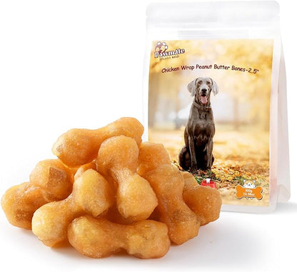 Dog Treats Chicken Wrapped Peanut Butter Bones 2.5'', Easily Digestable Dog Chews Rawhide Free Grain Free, Chewy Training Treats Snacks for Small Medium Large Dogs, 10.6 oz