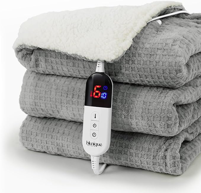 Heated Blanket Electric Blanket Twin Waffle, 62x84 Inches Sherpa Fleece Fast