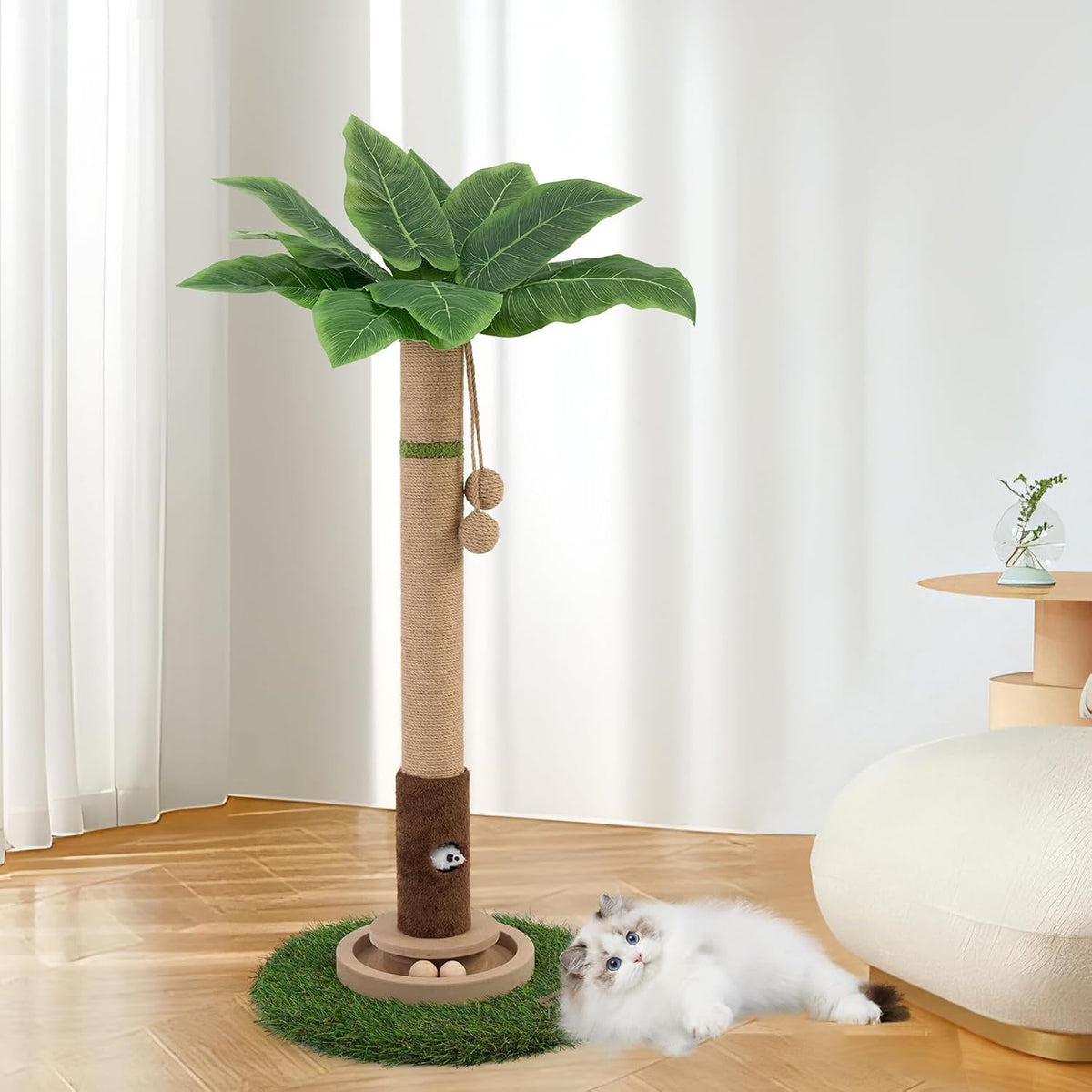 Tall Scratching Post Tower. Gives cats a dedicated spot to stretch, climb, and scratch.