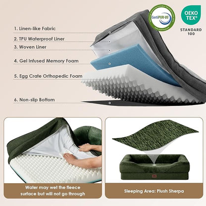 EHEYCIGA Orthopedic XXL Dog Bed for Large Dog, Memory Foam Dog Couch, Dark Green