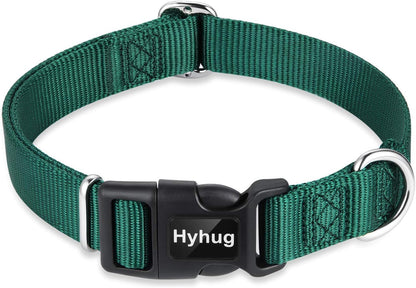 Hyhug Small Dog Collar Quick-Release Green| Heavy-Duty Nylon Puppy Collar, Adjustable & Durable Pet Supplies for Boy & Girl Dogs (Small, Dark Green)