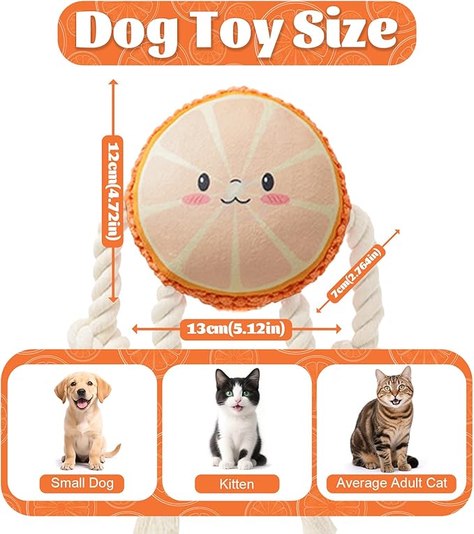 Squeaky Dog Toys Rope Dog Toys to Keep Them Busy - Tug of War Dog Toy for Boredom Plush Interactive for Small Medium Dogs-Orange