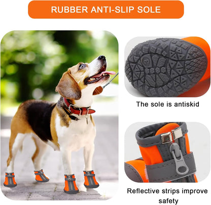 Dog Shoes for Small Dogs, Puppy Dog Boots & Paw Protector for Winter Snow Day, Summer Hot Pavement, Waterproof in Rain Weather, Ourdoor Hiking, Indoor Hardfloors with Anti Slip Sole 4PCS/Set