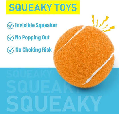 PrimePets Tennis Balls, 3pcs Natural Rubber Squeaky Balls for Dogs, Interactive Floating Dog Toy for Medium, Large Dogs