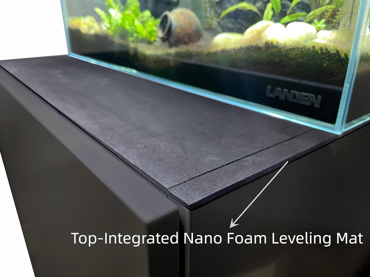 LANDEN Aquarium Wooden Stand and Cabinet for up to 16 Gal Tank, Fish Reptile Sea Salt WaterTank Stand, Nano Foam Leveling Mat Included, W23.6xD11.8xH31.5 in, Wooden Matte Black Painted(Stand Only)