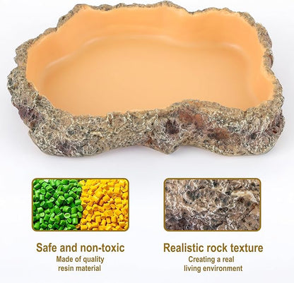 Reptile Food Dish, Terrarium Water Bowl, Feeding Bowl for Reptile Amphibian Pets (Large)
