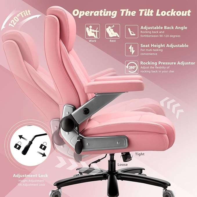 650LBS Large Heavy Duty Office Chair with 5D Flip Arms,Comfy Big and Tall Executive Office Desk Chair with Pocket Spring Cushion,High Back Computer Chair with Lumbar Support,Dual Rubber Wheel