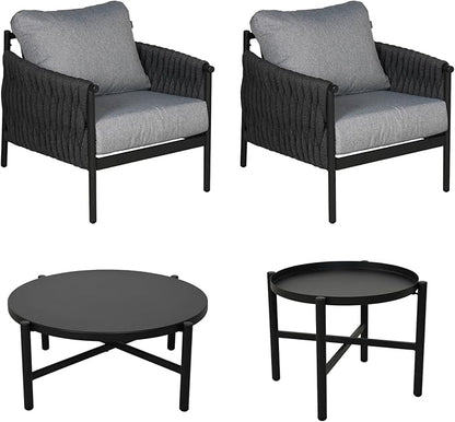 Grand patio 4-Piece Outdoor Furniture Set, Outdoor Sofa Set with 2 Round Side Tables, Modern Metal Patio Couch with 6-inch Thick Waterproof Cushions for Porch Deck Backyard, Grey
