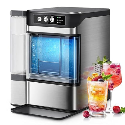 Chewable Crunchable Countertop Nugget Ice Maker，with Side Water Tank, 41 Lbs in
