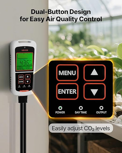 VEVOR Carbon Dioxide Monitoring Controller, Dual Outlets CO2 Monitor &