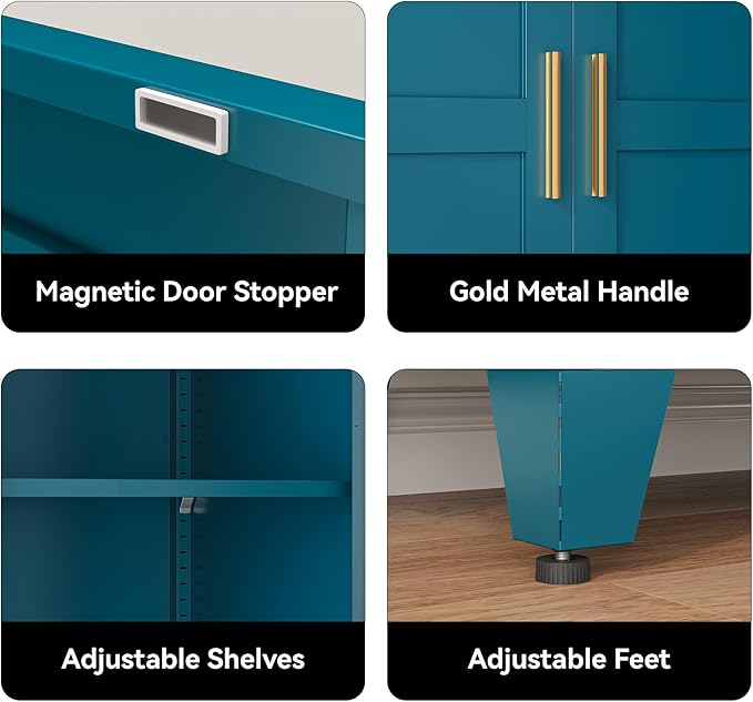 COFaR 61" Pantry Cabinet in Peacock Blue, Farmhouse Storage Cabinet