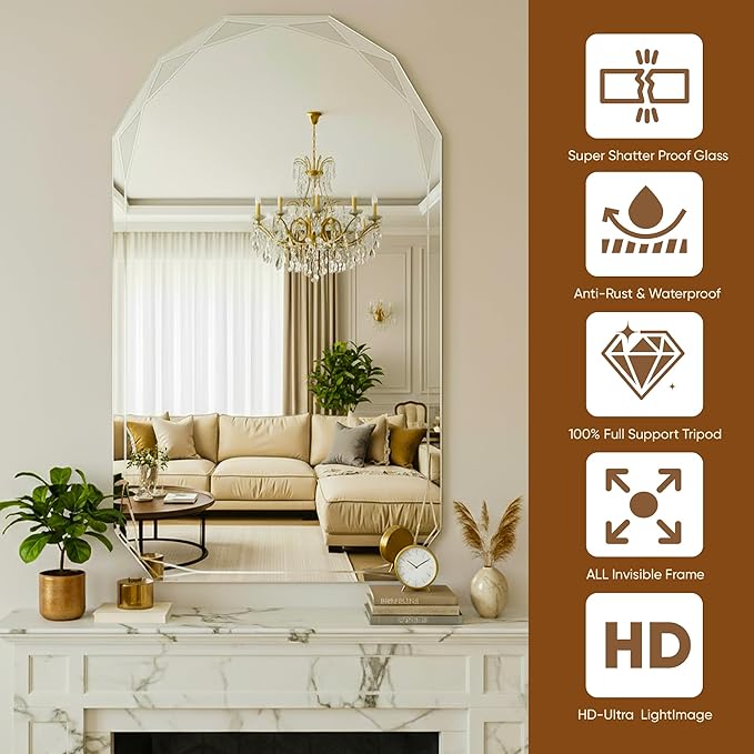 Suidia Bathroom Mirror, Frameless Bathroom Mirror
