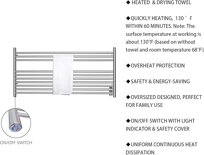 HEATGENE Towel Warmer 10 Bar Towel Dryer Wall-Mounted Plug-in Bath Towel Heater