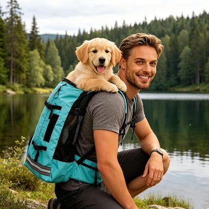 Big Dog Backpack Carrier, Green-M | Extra Large Pet Carrier for 66lbs Dogs, Fully Adjustable Water-Resistant Dog Travel Bag for Hiking Cycling Outdoor Adventures