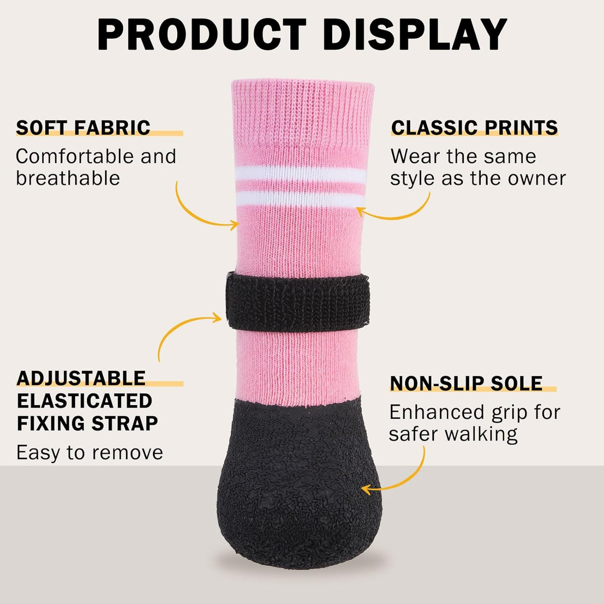 SCENEREAL Anti Slip Dog Boots & Paw Protectors for Hardwood Floor, Extended Dog Socks to Prevent Licking Paws, Waterproof Pet Snow Rain Shoe for Winter Large Senior Dogs, Pink XL