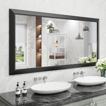 Amorho Bathroom Mirror Black, 60 X30 Inch Thick Metal Framed Wall Mirrors