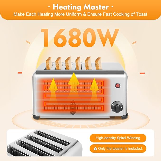 1680W Electric Toaster with 2 Modes & 1-5min Timer, Stainless Steel Bread