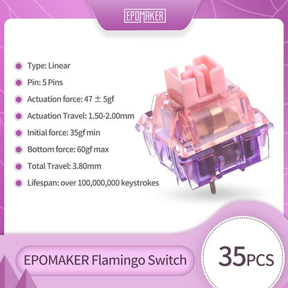 EPOMAKER Gaming Keyboard Switches, 35 PCS, Linear/Tactile Switch, 5-Pin Pre-Lubed Switch, Creamy Switches, Compatible with MX Keycaps for Mechanical Keyboard (Flamingo, Linear)