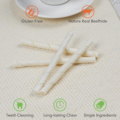 MON2SUN Dog Rawhide Twist Sticks Natural 5 Inch Thin Sticks Rawhide Chews Treats for Puppy and Small Dogs 120 Count
