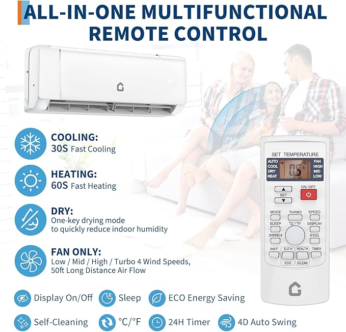 12000BTU Mini Split Air Conditioner& Heater, 21 SEER2 230V Wall-Mounted