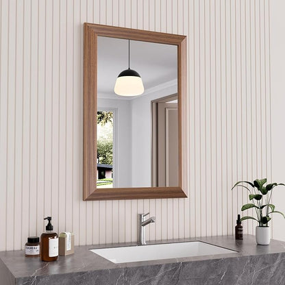 Amorho Bathroom Mirror, 20X30 Inch Wall Mirror, Walnut Wood Grain Metal Framed