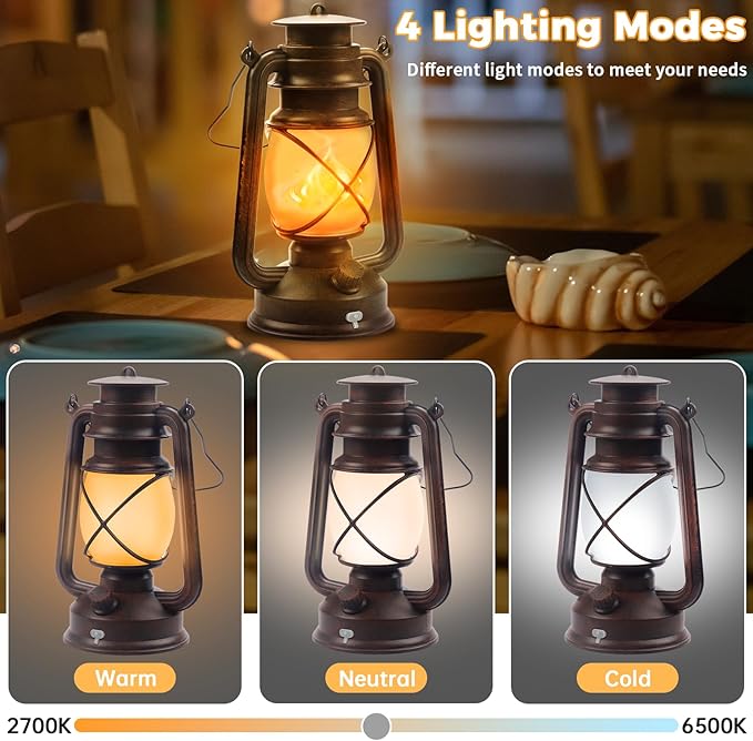 2 Pack Bronze Vintage 4 Modes Light LED Lanterns，Rechargeable Dancing Flame