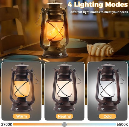 2 Pack Bronze Vintage 4 Modes Light LED Lanterns，Rechargeable Dancing Flame