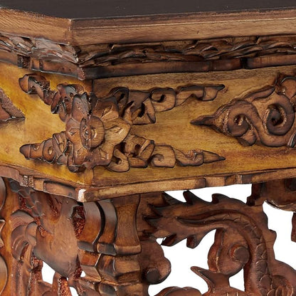 Tribe Azure Fair Trade Small Altar Table, Meditation Table Altar, Small Puja Table, Meditation Altar Wood Wiccan Buddhist, Tea Japanese, Low Side Dragon (Small)