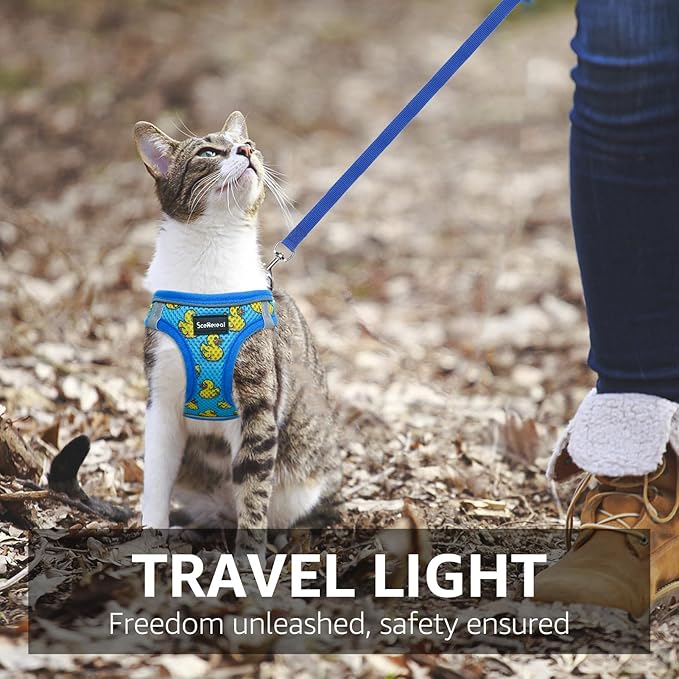 SCENEREAL Cat Harness & Leash Set Escape Proof - Adjustable Air Mesh Vest with Reflective Strips for Kittens, Puppies, Rabbits, Duck S
