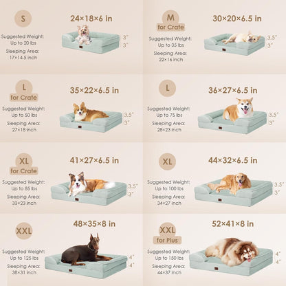 EHEYCIGA Orthopedic XL Dog Beds, Waterproof Memory Foam Dog Bed for Extra Large Dogs, Non-Slip Bottom and Egg-Crate Foam Big Pet Couch Bed with Washable Removable Cover, Sage Green