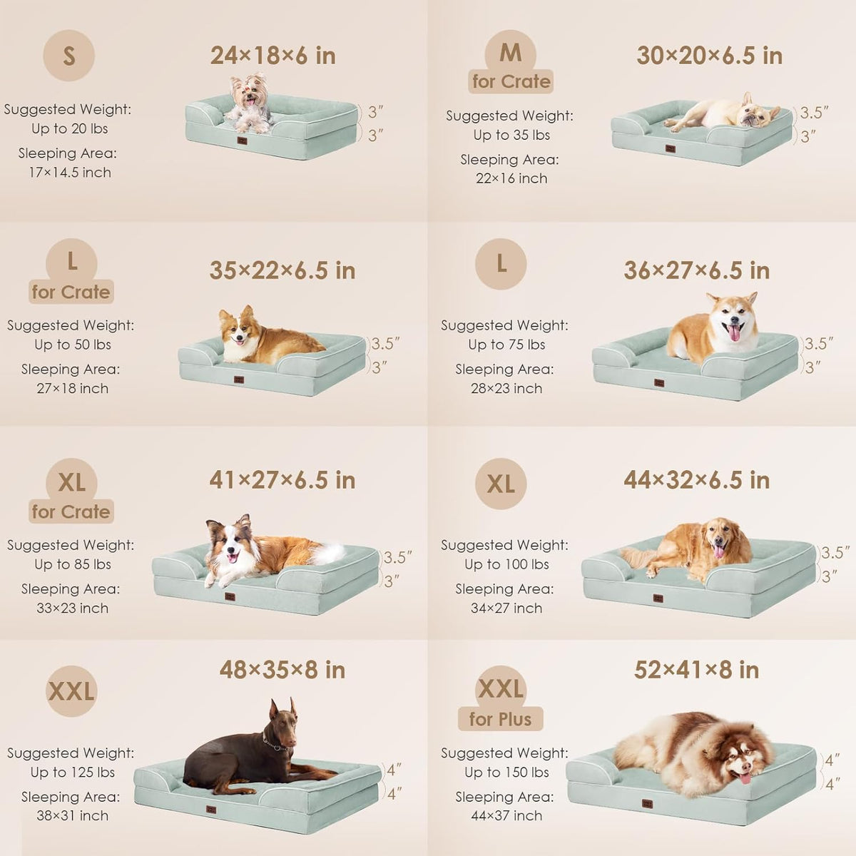 EHEYCIGA Orthopedic Dog Bed for Small Dogs, Waterproof Memory Foam Small Dog Beds with Sides, Non-Slip Bottom and Egg-Crate Foam Medium Pet Couch Bed with Washable Removable Cover, Sage Green