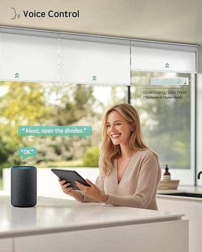 Yoolax Motorized Blinds with Remote, Automatic Window Shades Work with Alexa