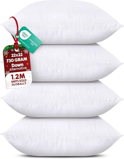 Utopia Bedding Throw Pillows (Set of 4, White) – 22 x 22 Inches Down Alternative Pillows for Bed, Sofa, and Couch - Fluffy Decorative Stuffer Pillow for Indoors & Outdoors