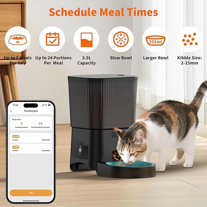 HoneyGuaridan Automatic Cat Feeder, 5G WiFi Cat Food Dispenser
