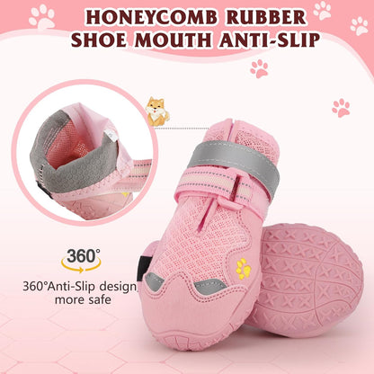 Dog Shoes for Large Medium Small Dog, Mesh Breathable Dog Shoes for Hot Pavement, Anti-Slip Dogs Boots Paw Protectors with Reflective for Outdoor Walking Indoor Hardfloors (Size 7)