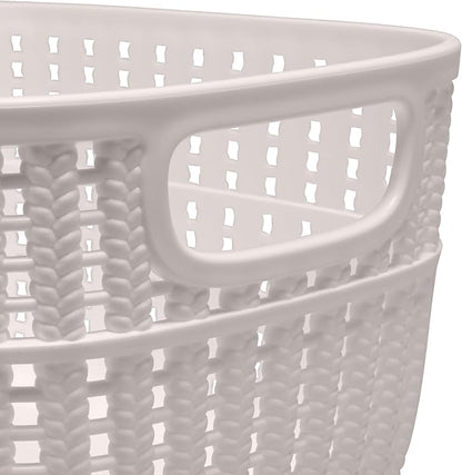 Simplify 2 Tone Sailor Knot Plastic Storage Tote | Decorative Basket | Closet Organization | De-clutter | Accessories | Toys | Bathroom Organization | Small | Ivory